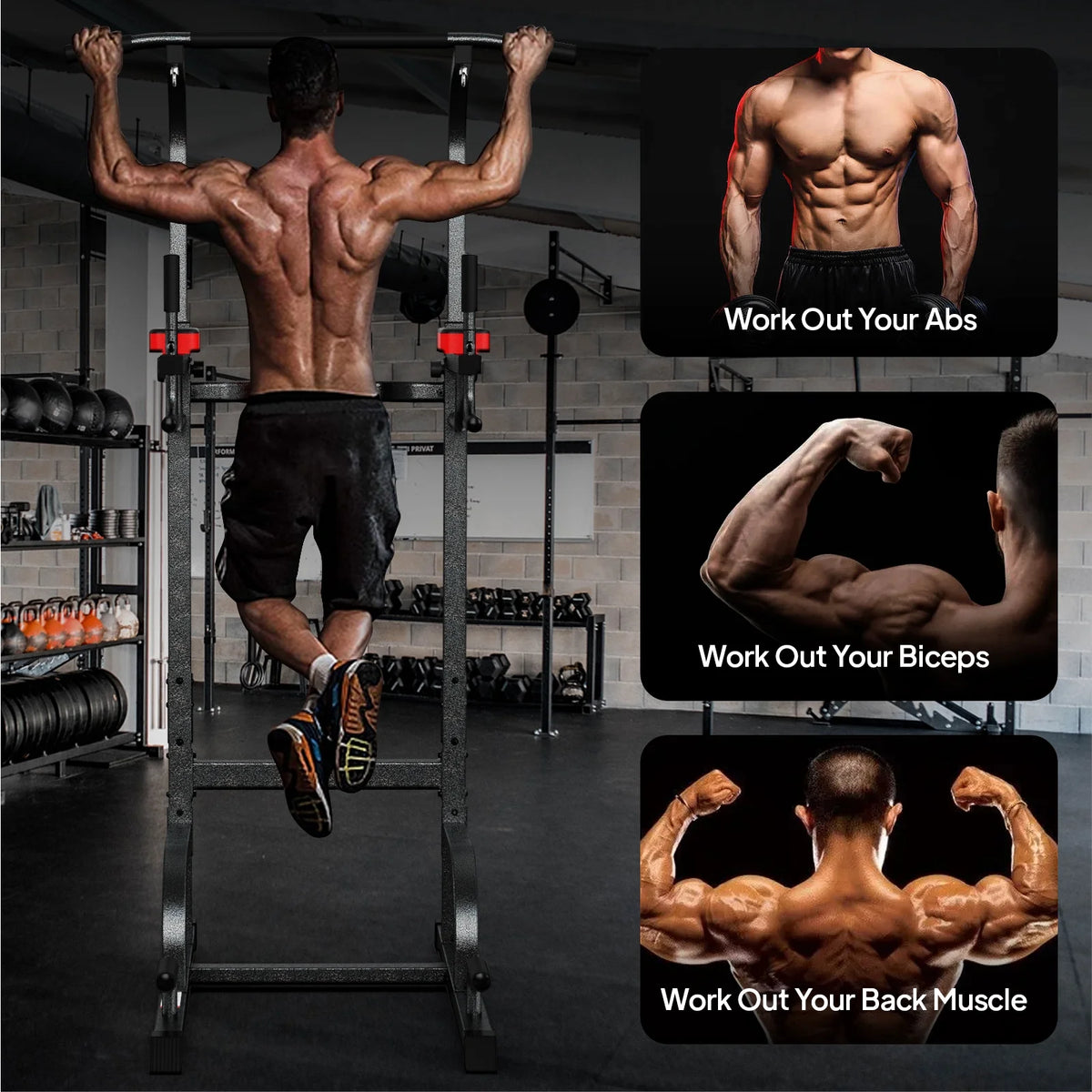 Multifunction Power Tower Dip Station Pull up Bar Power Rack 480lbs N637