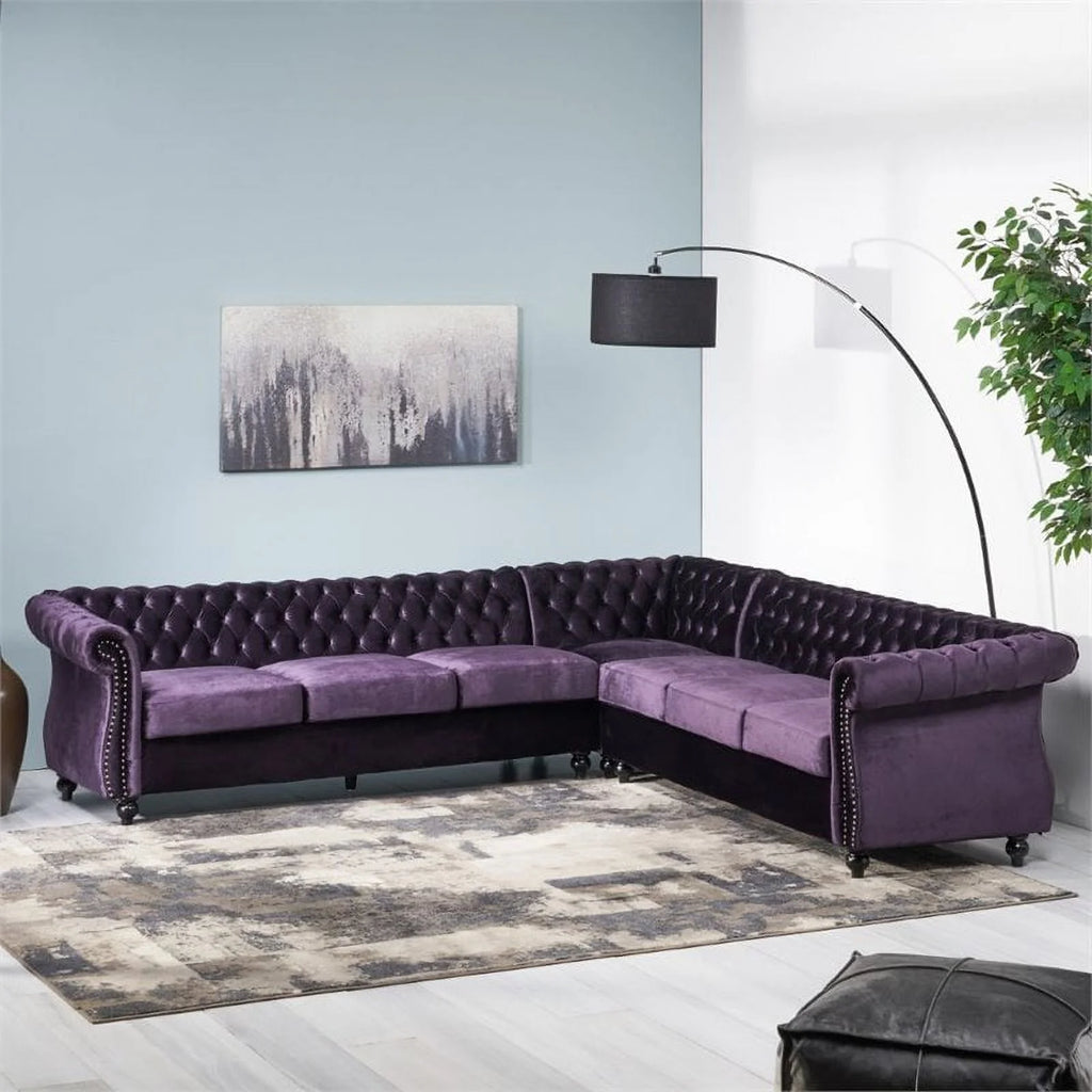 7 Seat Velvet Tufted Chesterfield Sectional X4377