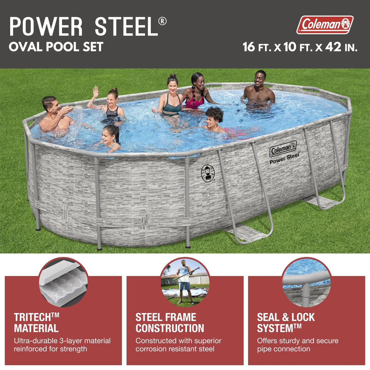 16 ft. x 10 ft. x 42 in. Oval Metal Frame Above Ground Pool Set V6533