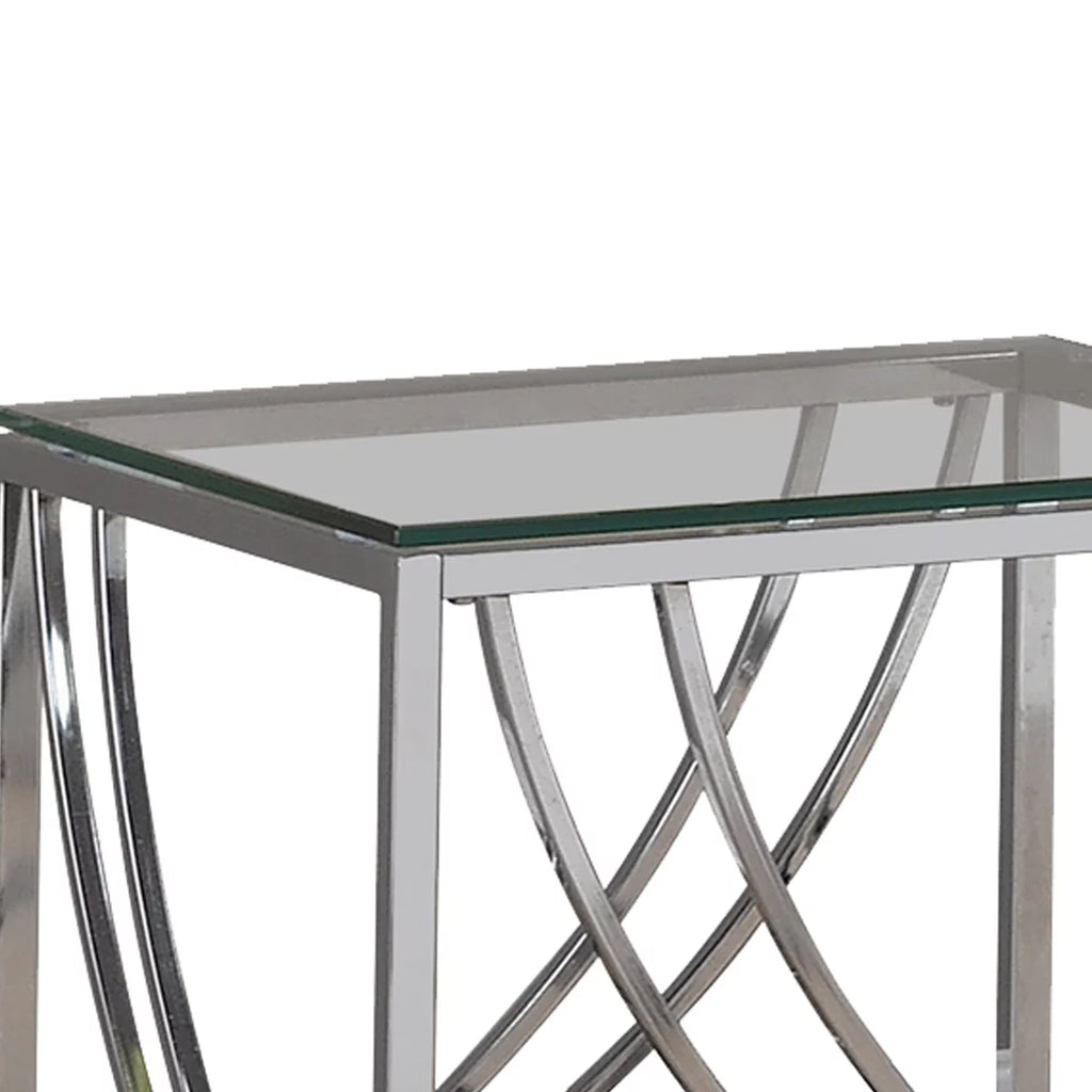 Tempered Glass Top End Table with Metal Tubular Legs I54575