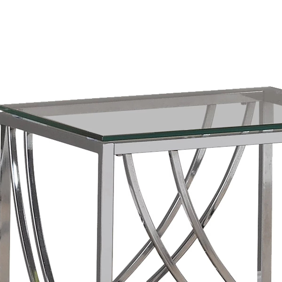 Tempered Glass Top End Table with Metal Tubular Legs I54575
