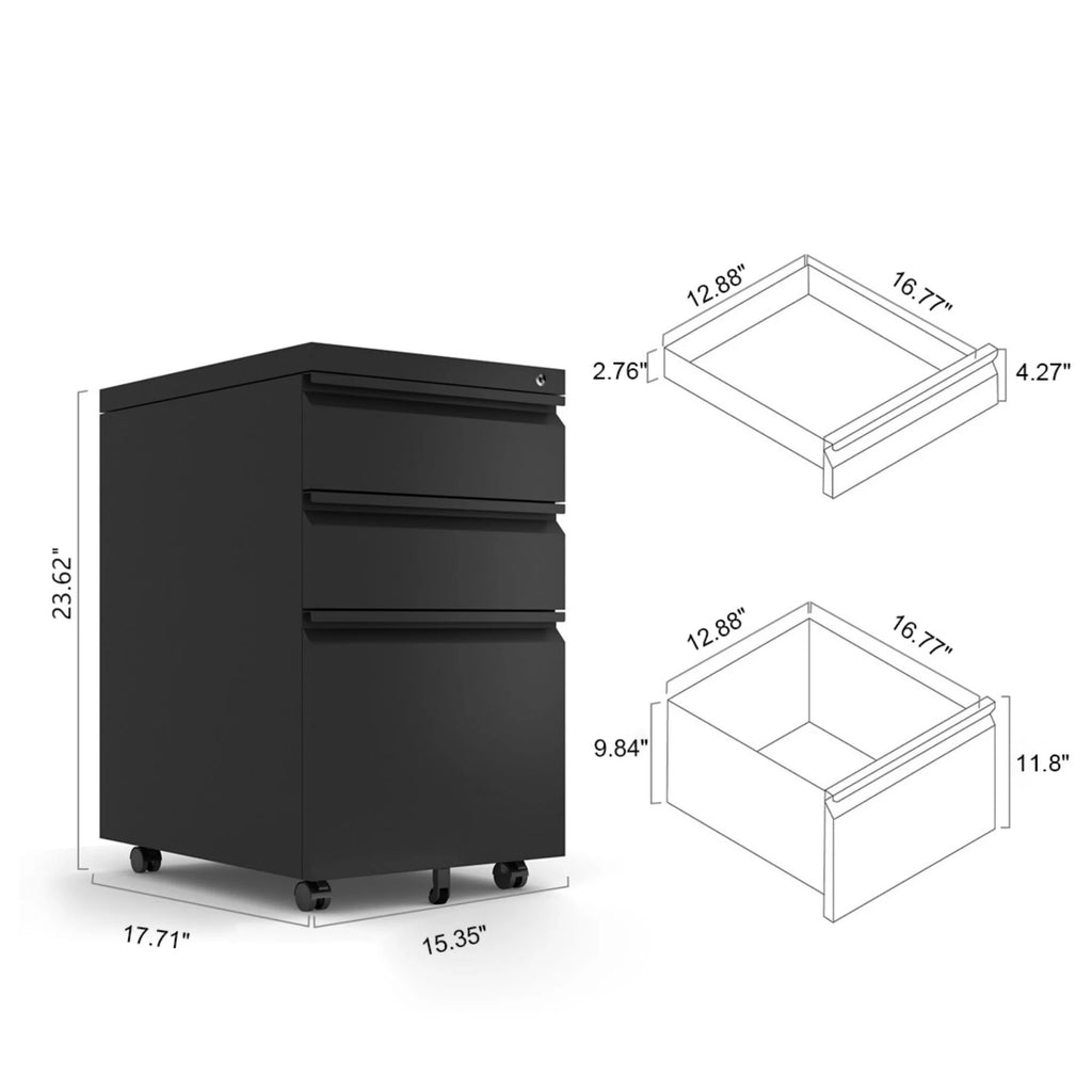 Black 3 Drawer Metal File Cabinet with Lock S63312