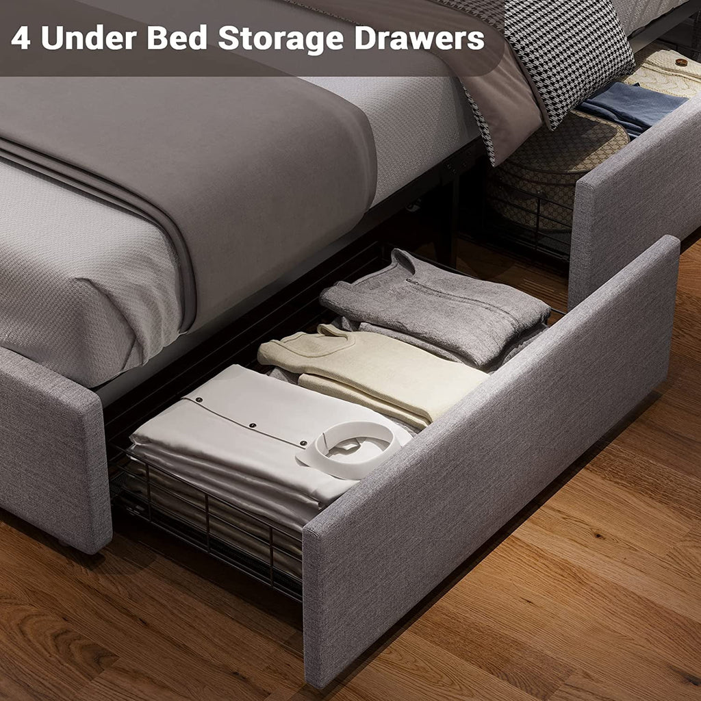 Queen Size LED Upholstered Platform Bed Frame with Drawers N851