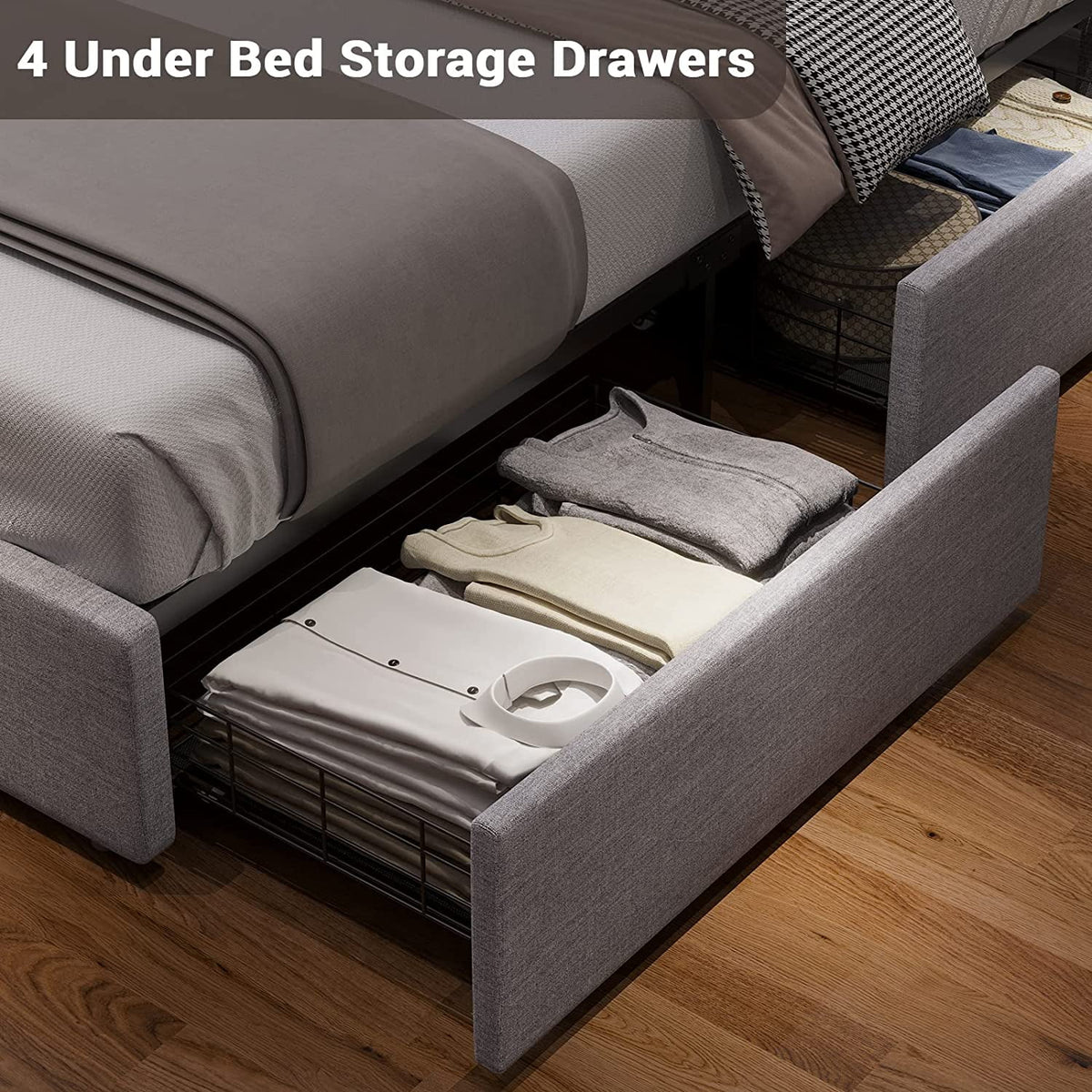 Queen Size LED Upholstered Platform Bed Frame with Drawers N851