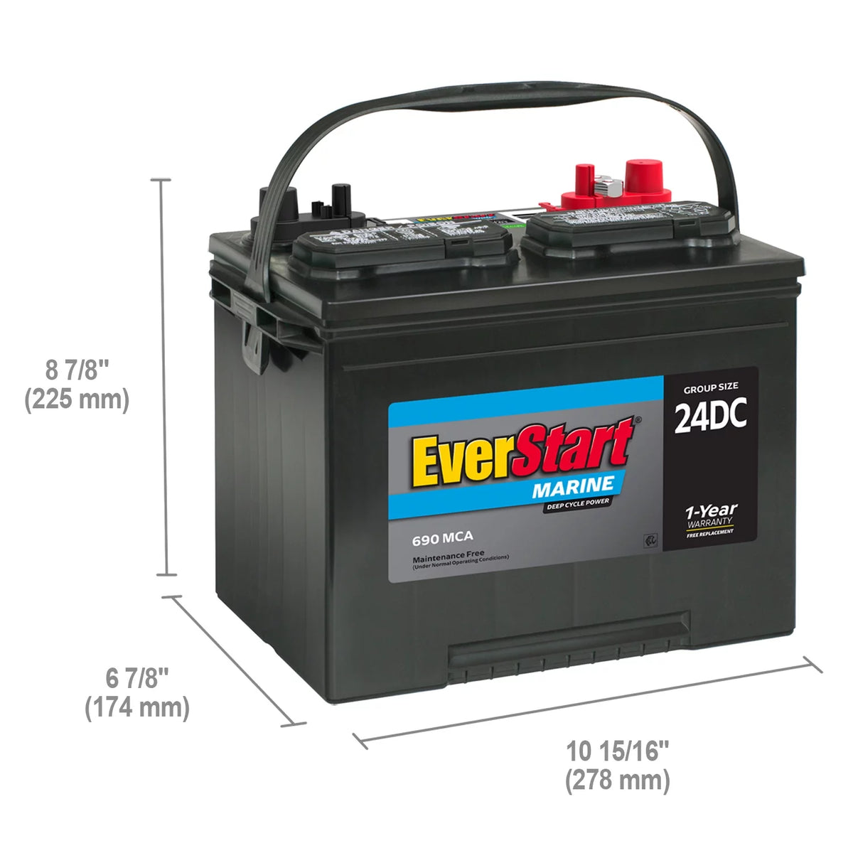 Lead Acid Marine & RV Deep Cycle Battery Group Size 24DC 12 Volt 690 MCA G7185