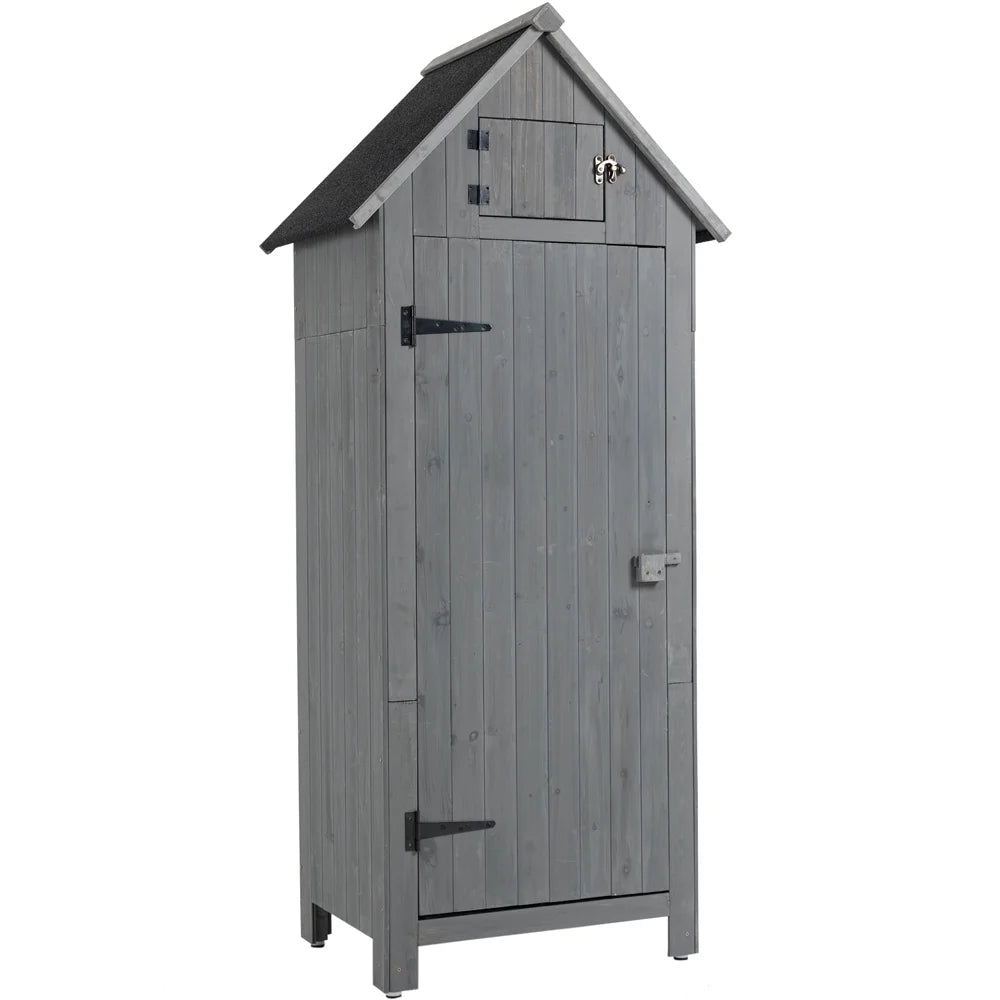 Gray Outdoor Wood Storage Cabinet with Shelves B1005