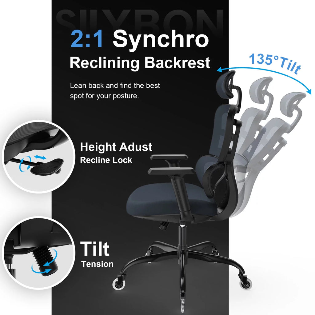 Ergonomic Mesh Office Chair with Lumbar Support and Wheels, Black N92611