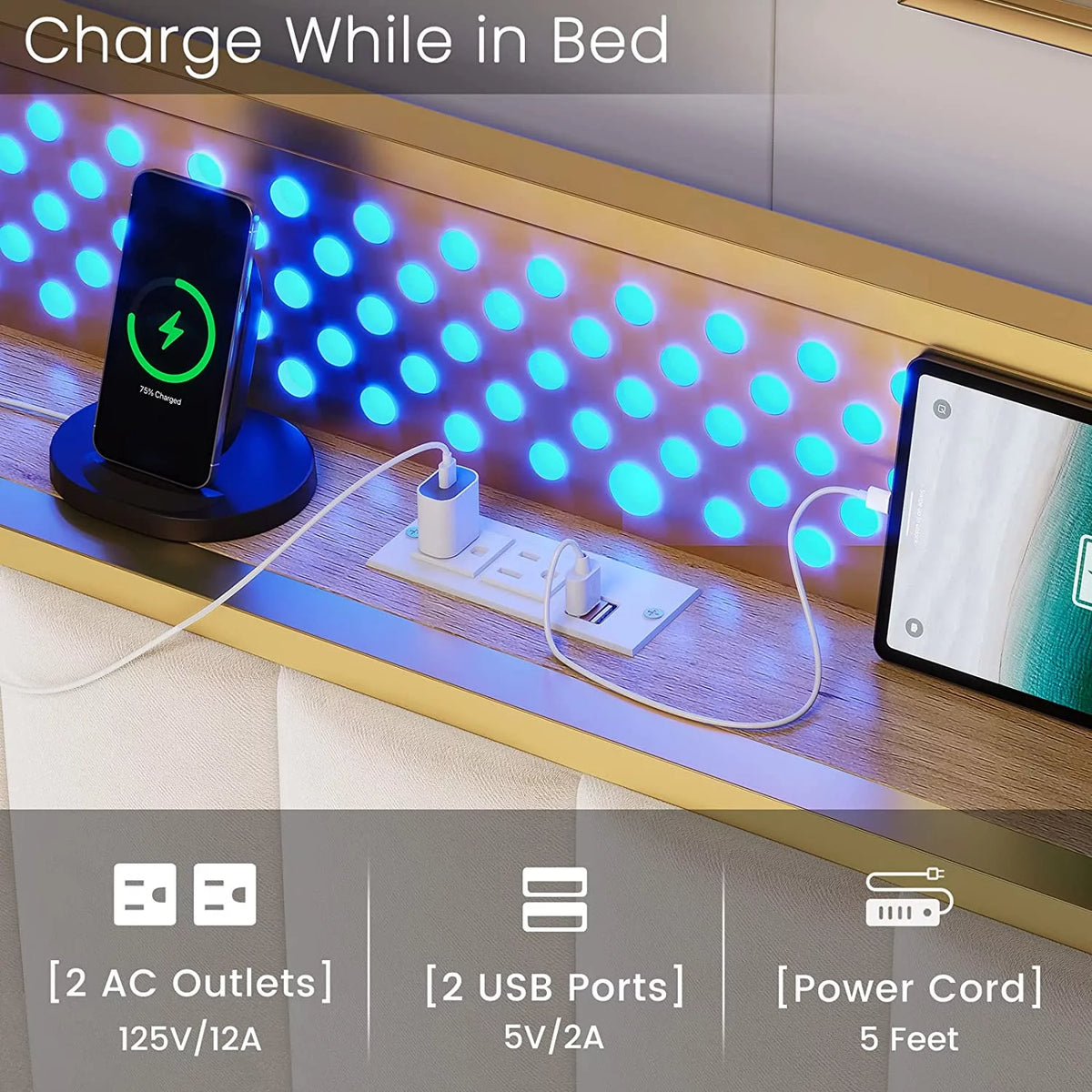 LED Queen Bed Frame with Storage Headboard and Drawers Z5430