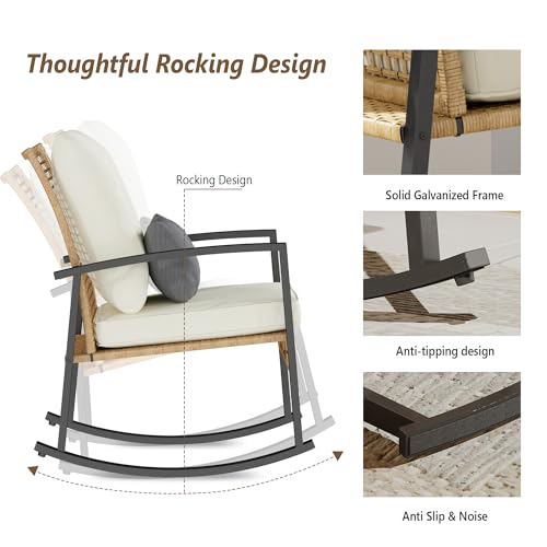 3 Piece Patio Rocking Chairs Set of 2 Beige G8228