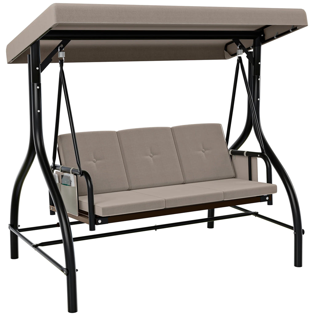 3 Person Patio Swing Chair with Adjustable Canopy and Removable Cushion W833
