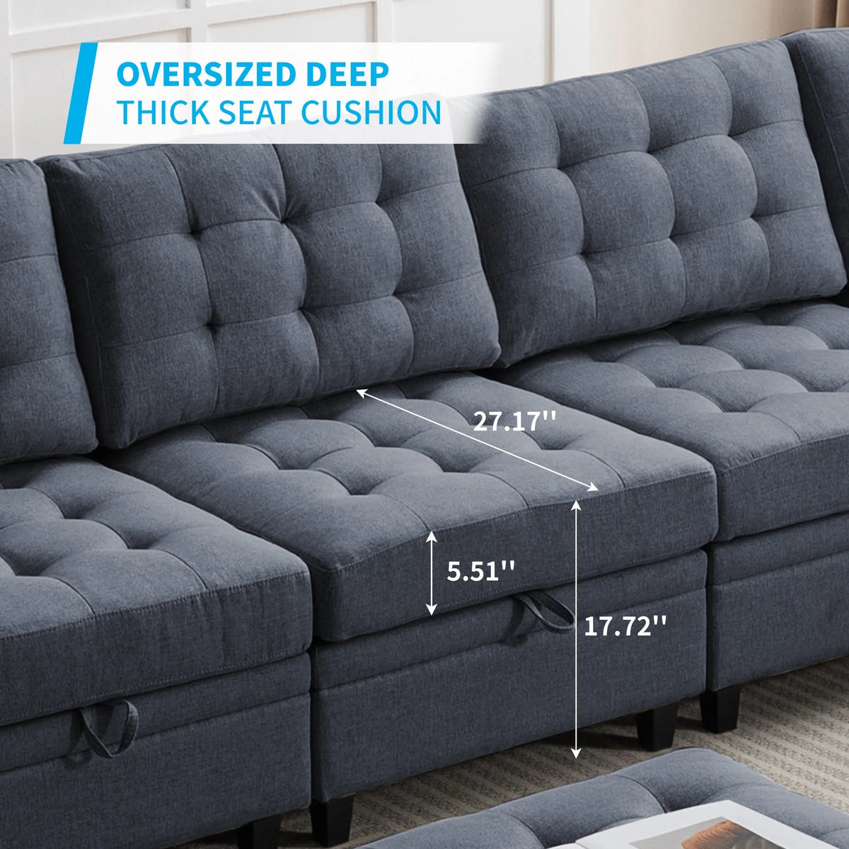 Dark Grey Convertible Sectional Sofa with Storage Ottomans M62808