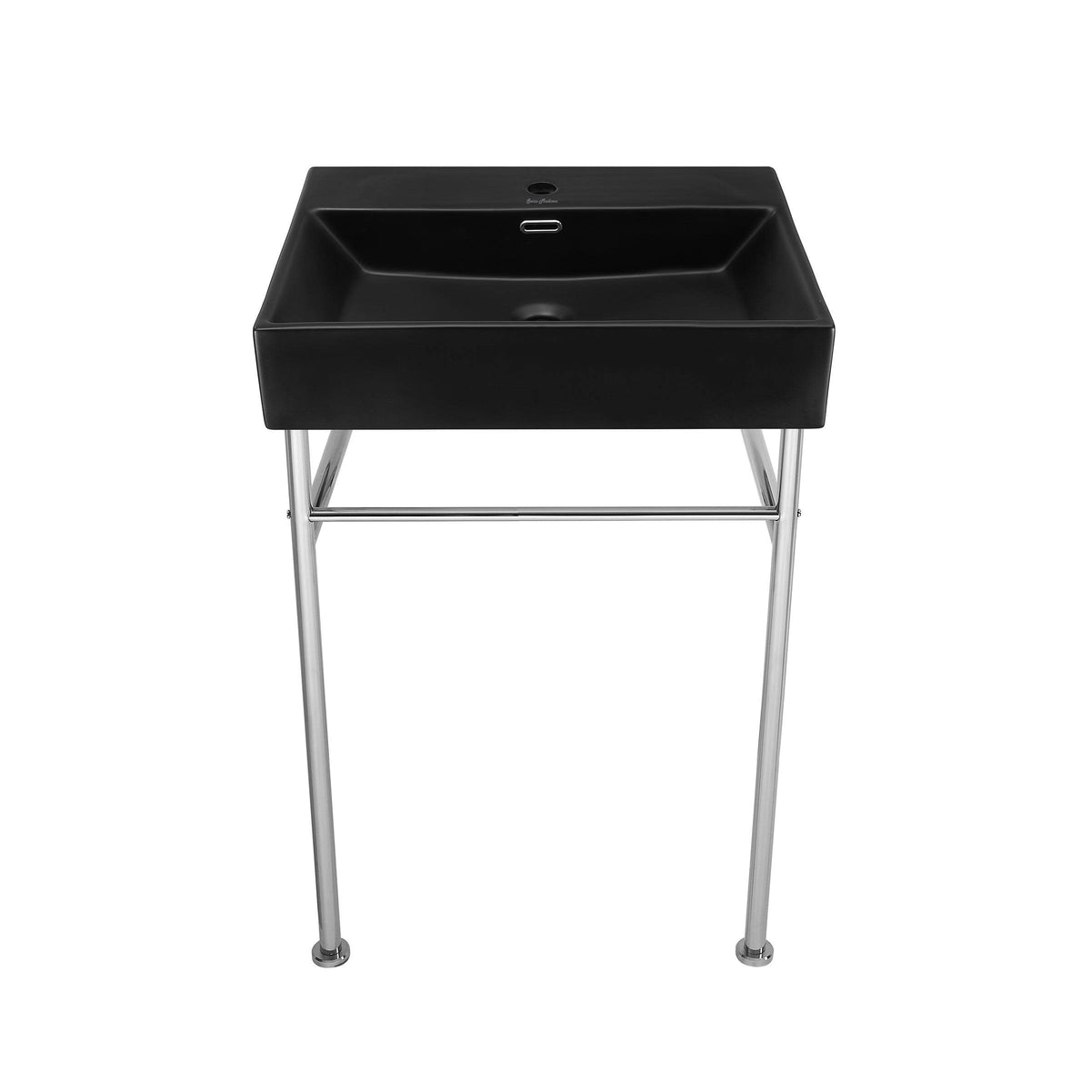 24" Matte Black Ceramic Console Sink with Chrome Legs W101