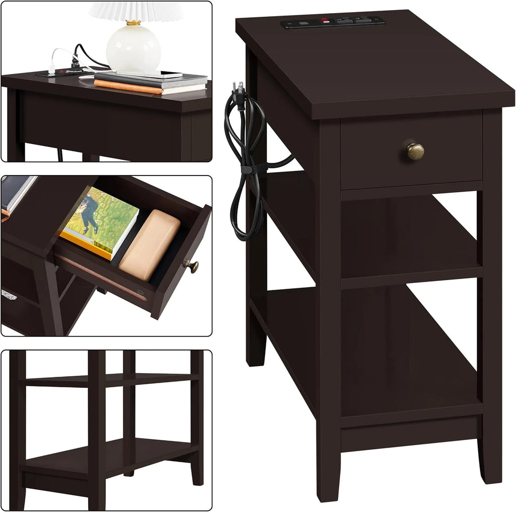 Espresso Narrow Nightstand with Charging Station O38168