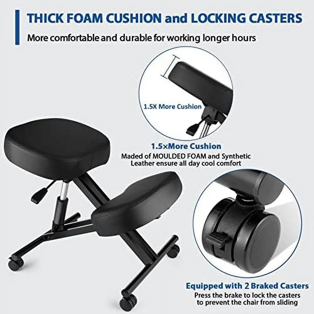 Height Adjustable Kneeling Chair with Foam Cushions and Casters P64177