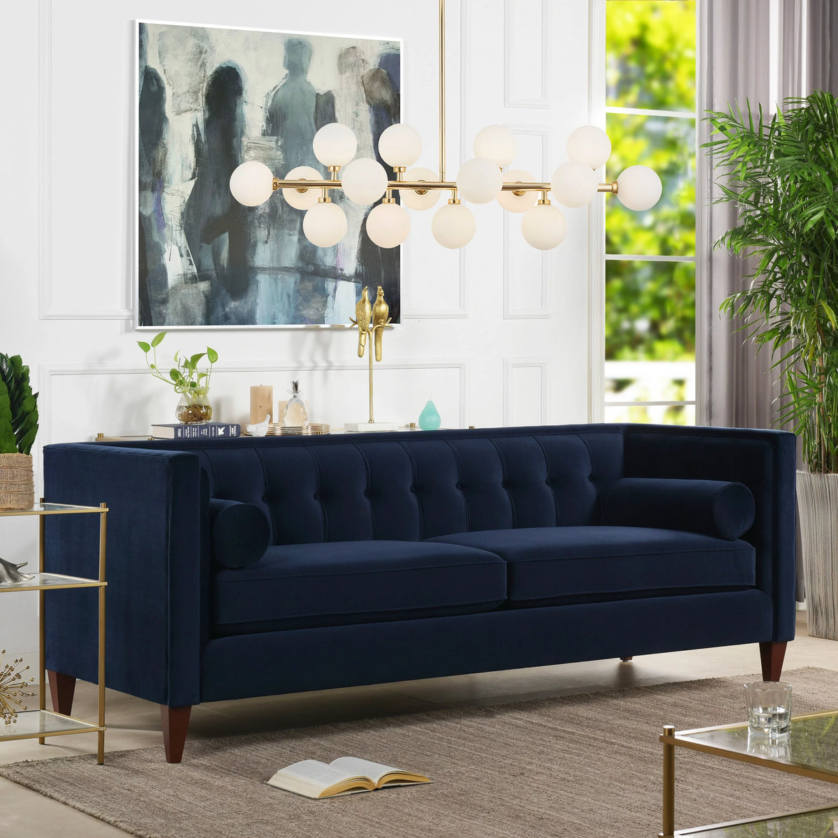 84" Tufted Tuxedo Sofa Cloud White Performance Velvet Z226017