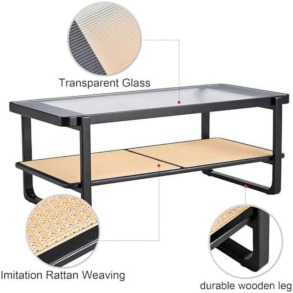 Natural Wood Rattan Coffee Table L409