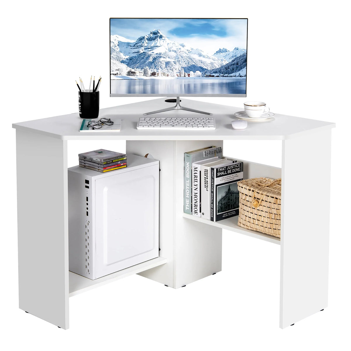 Corner Computer Desk with Storage Shelf F1846