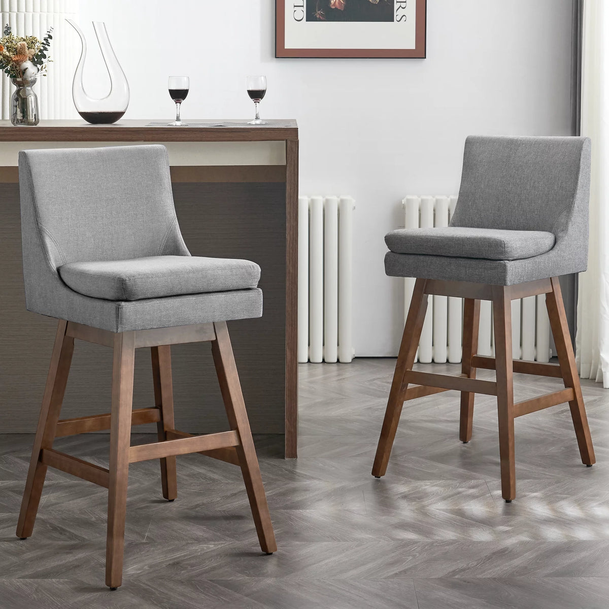 Light Gray Upholstered Swivel Bar Stools Set of 2 F99765