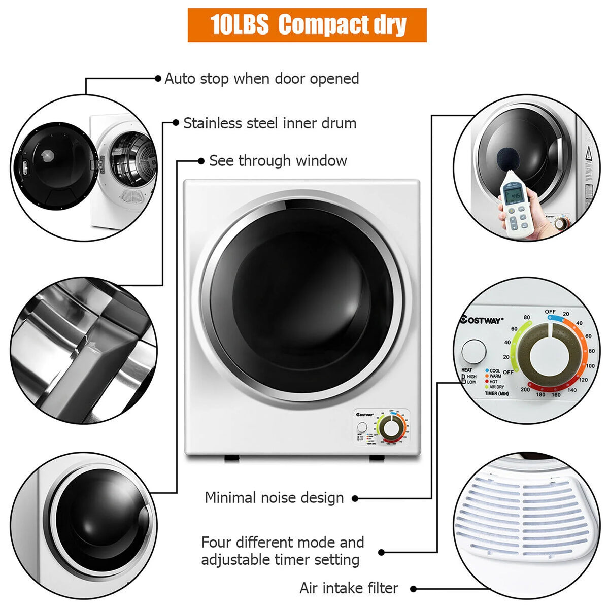Compact Electric Cloth Dryer Stainless Steel Wall Mounted 1.5 cu .ft. Z7299