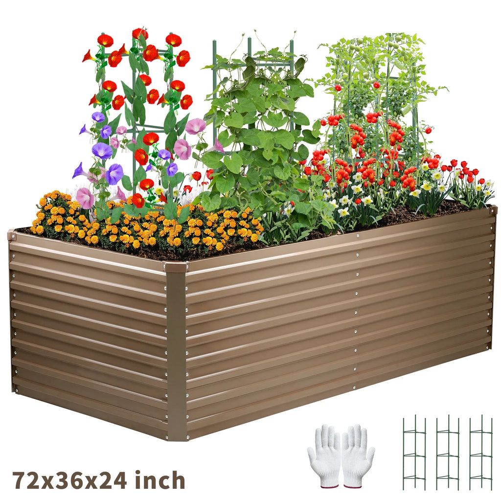 Galvanized Steel Raised Garden Bed 6x3x2 ft Brown K596879