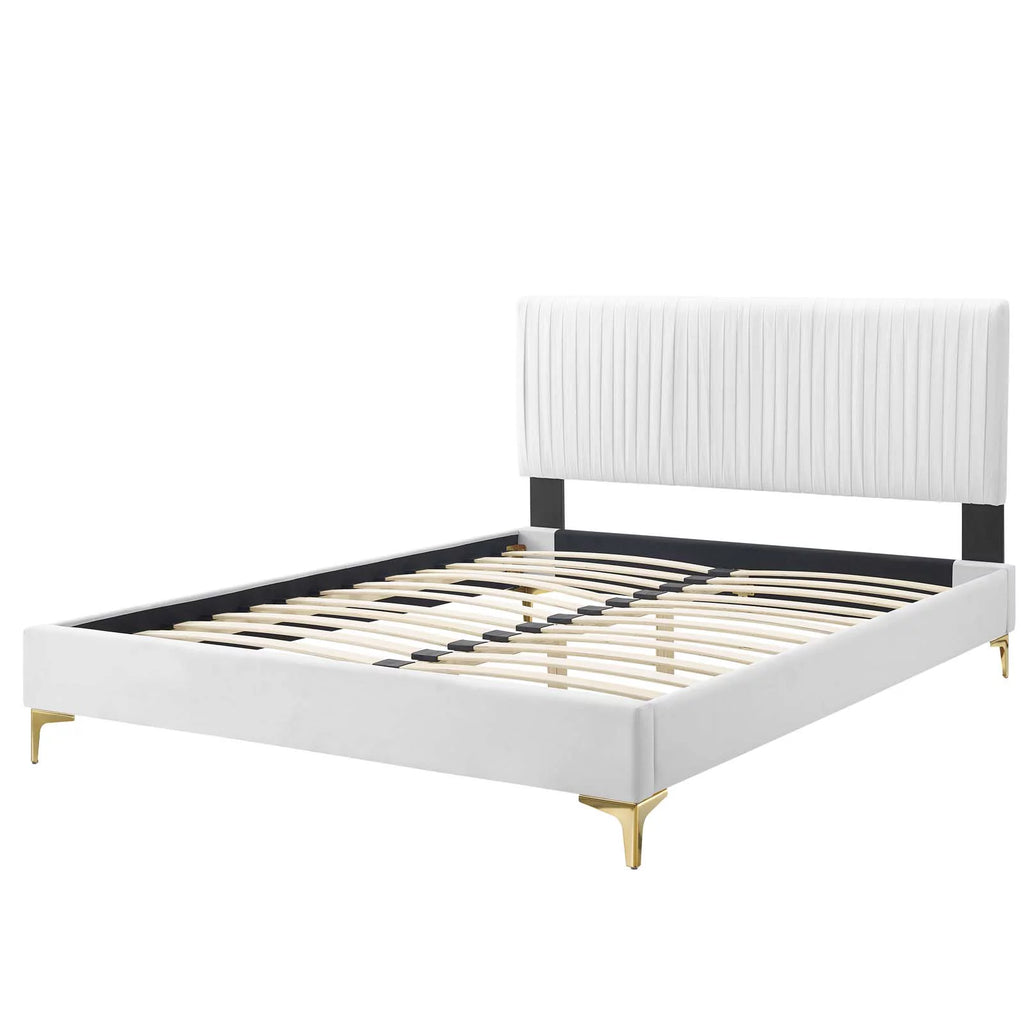 White Velvet Twin Size Platform Bed Frame L117584