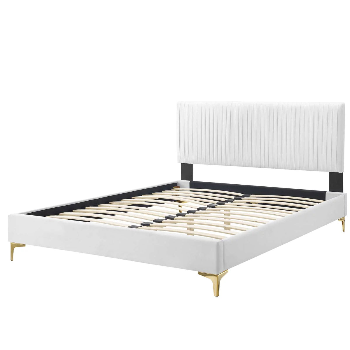 White Velvet Twin Size Platform Bed Frame L117584