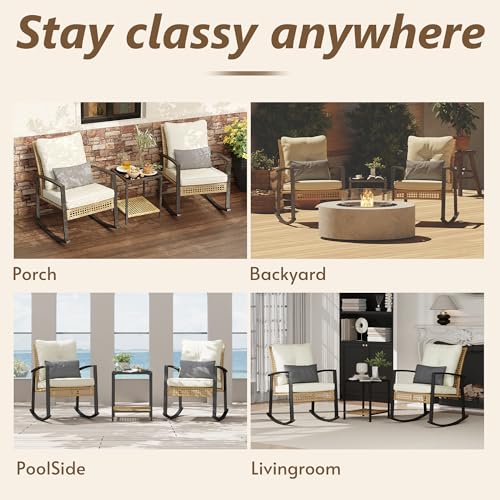 3 Piece Patio Rocking Chairs Set of 2 Beige G8228