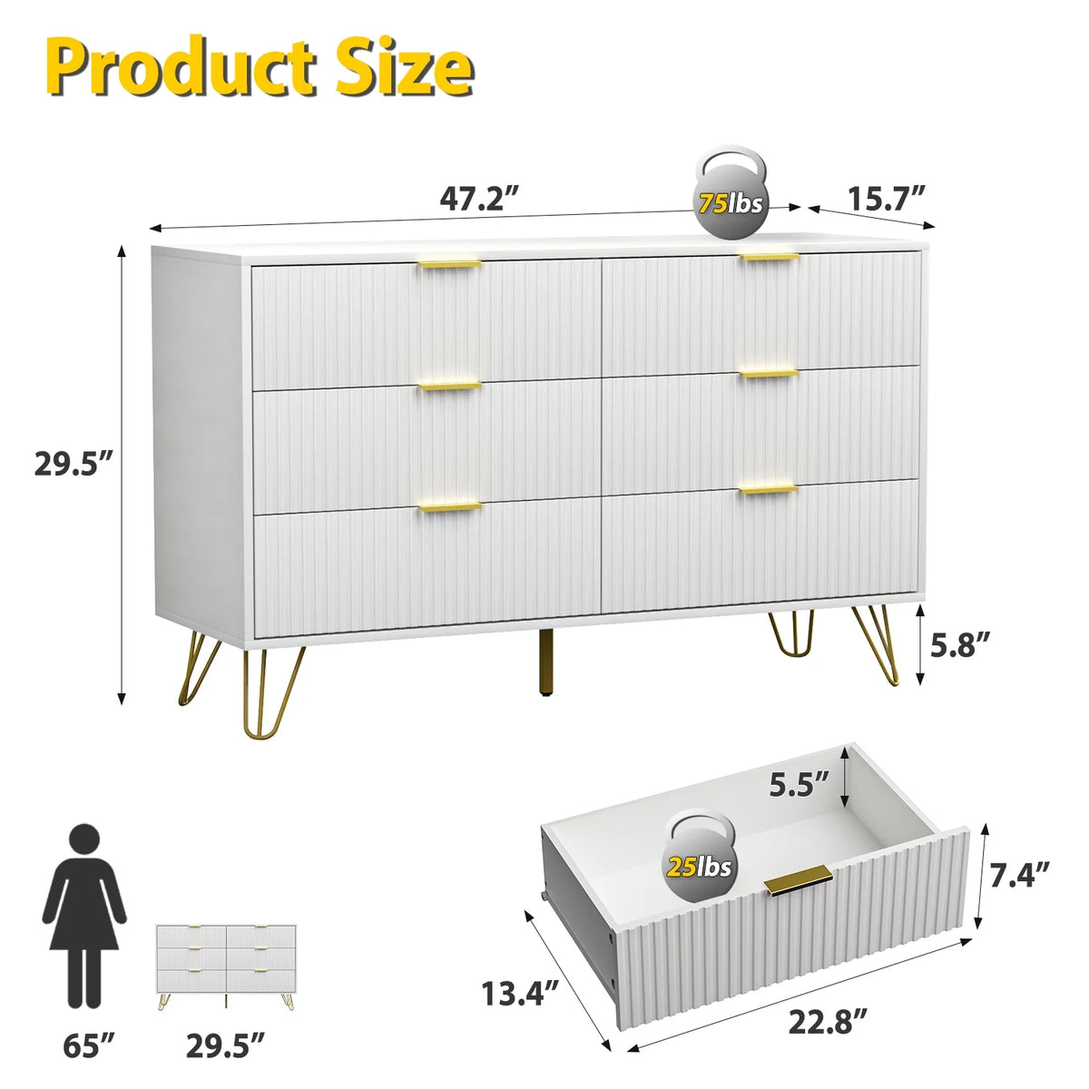 White 6 Drawer Dresser K698469