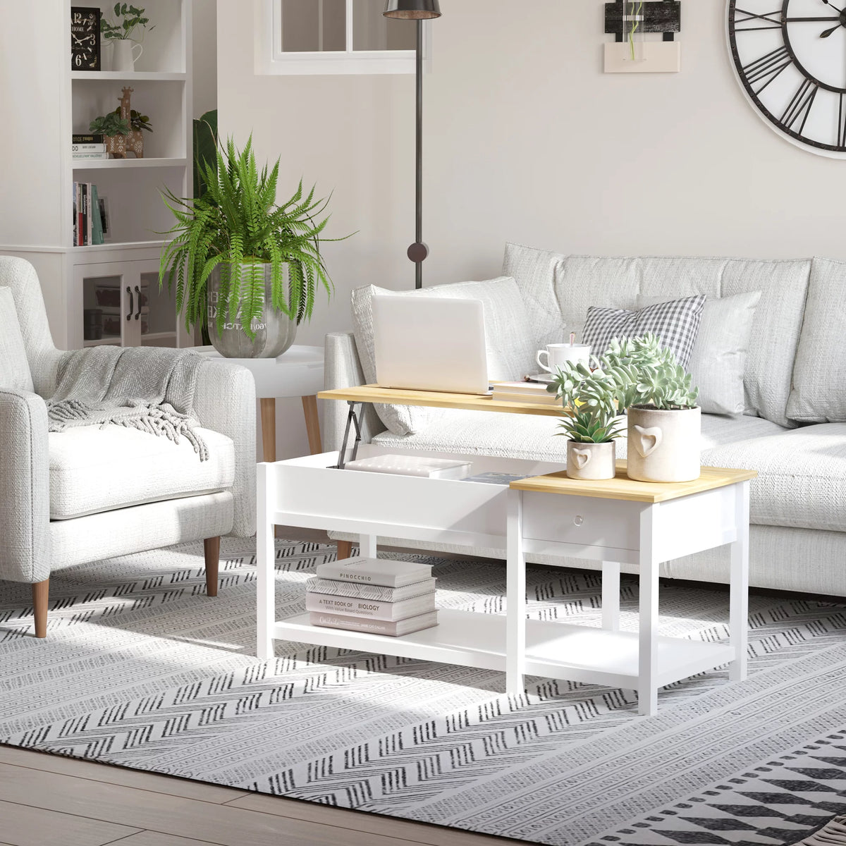 Oak Lift-up Coffee Table with Hidden Storage C457981