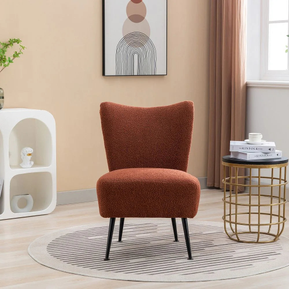 Burnt Orange Boucle Upholstered Armless Accent Chair T9053