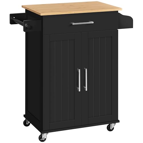White Rolling Kitchen Cart with Bamboo Tabletop Q845