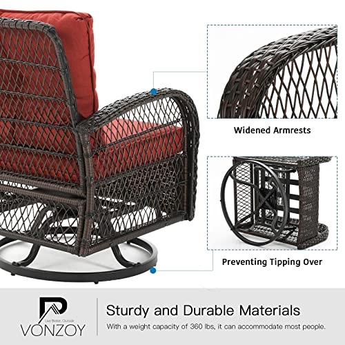 3 Pieces Wicker Patio Furniture Set with Swivel Glider Rocker and Table P798391