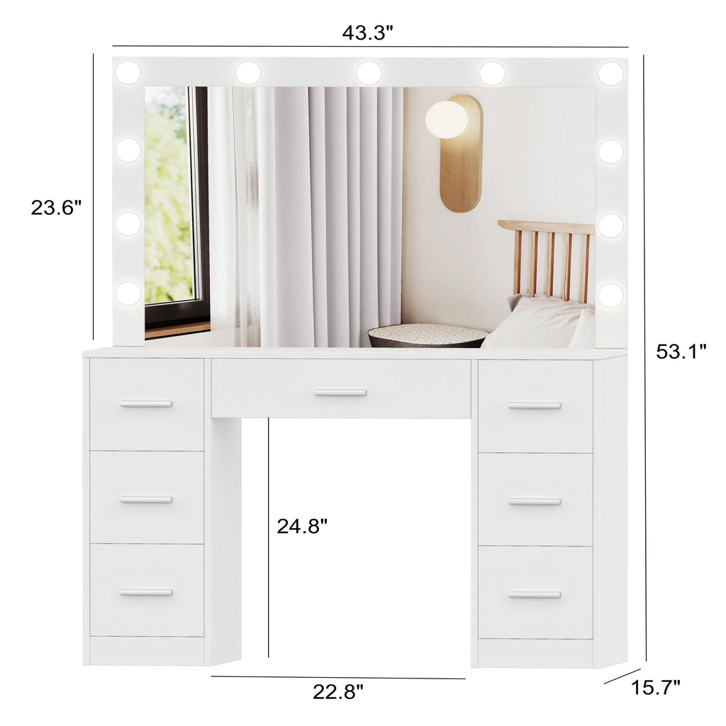 White Makeup Vanity Table with Mirror and 7 Drawer R4166