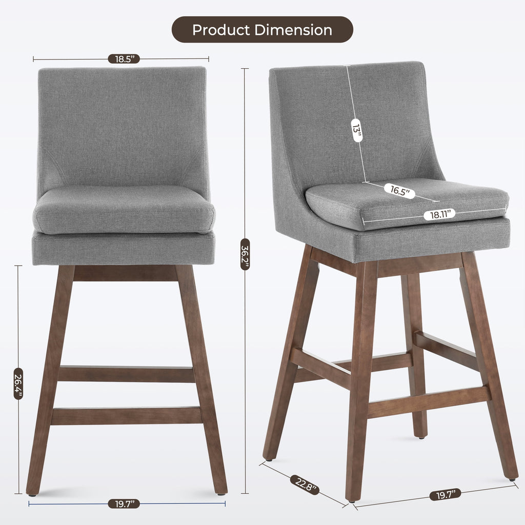 Light Gray Upholstered Swivel Bar Stools Set of 2 F99765