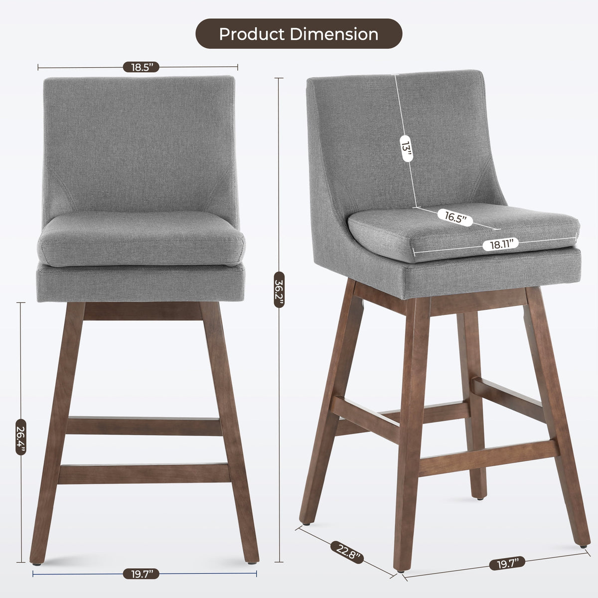 Light Gray Upholstered Swivel Bar Stools Set of 2 F99765