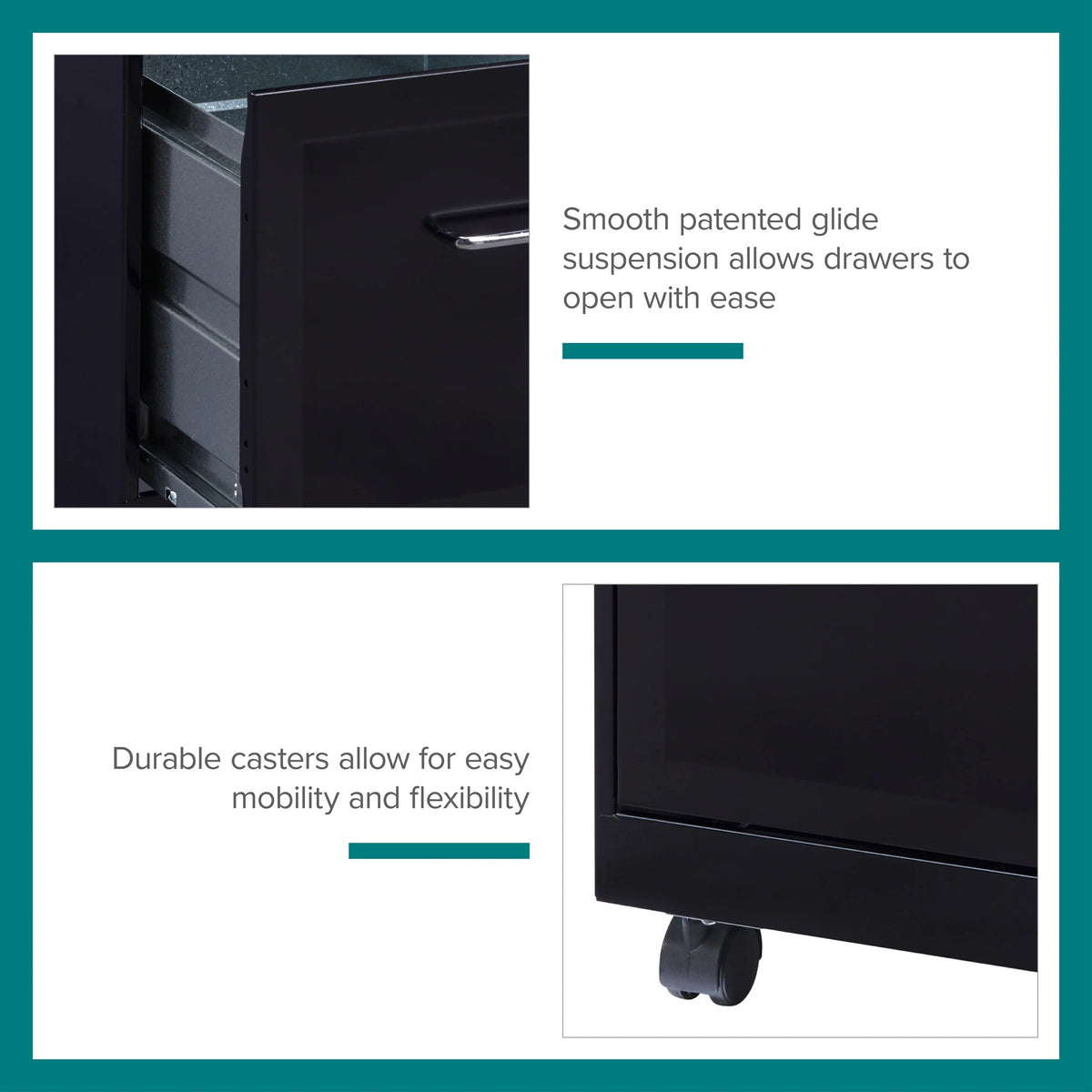 18" Deep 2 Drawer Mobile Vertical File Cabinet, Black L382
