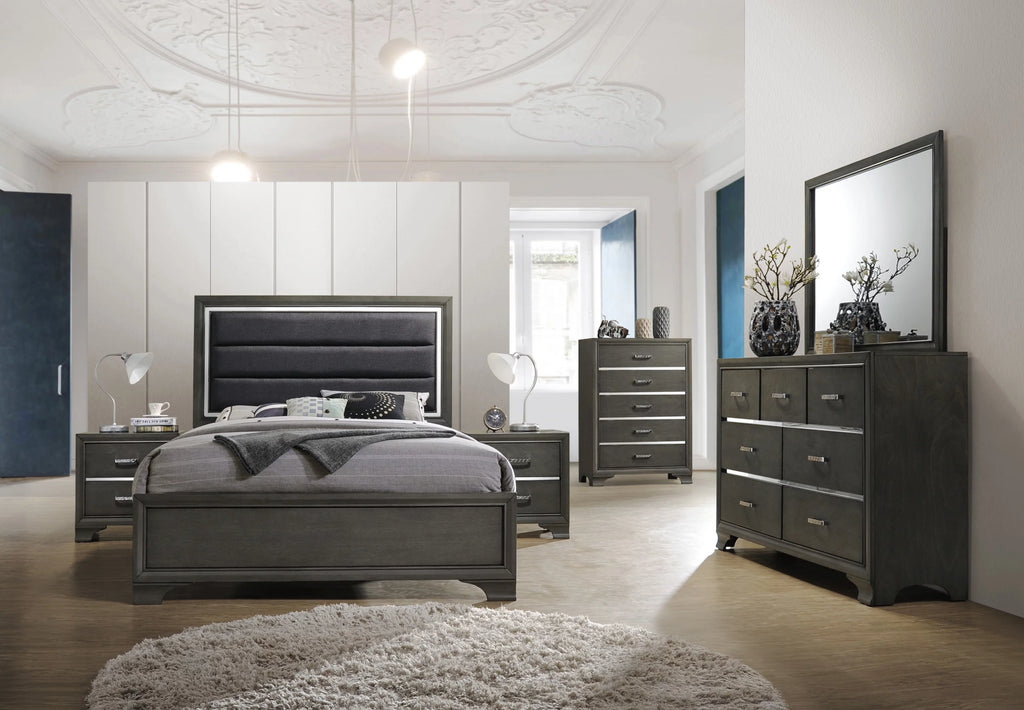 5 Piece Queen Size Gray Wood Bedroom Set T2668