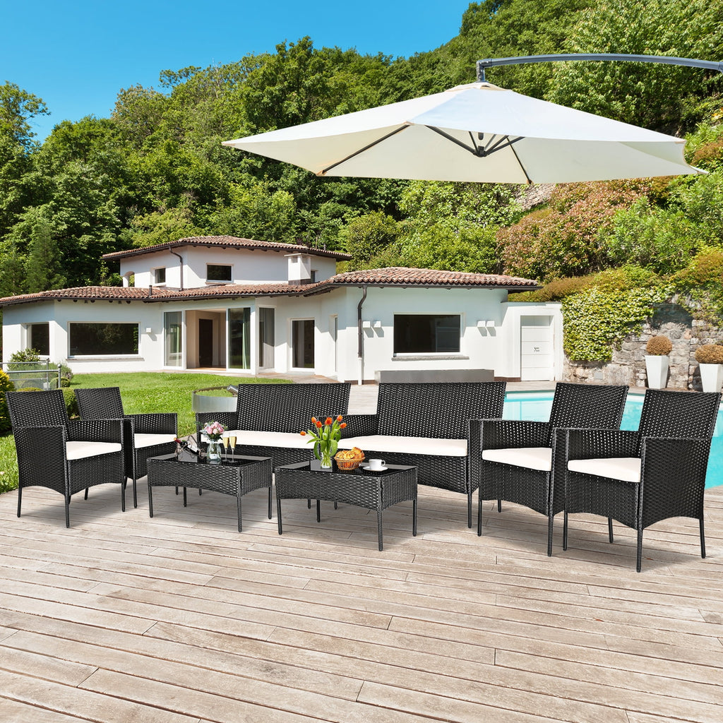 8 Pc Patio Furniture Set Cushioned Sofa Coffee Table T90303