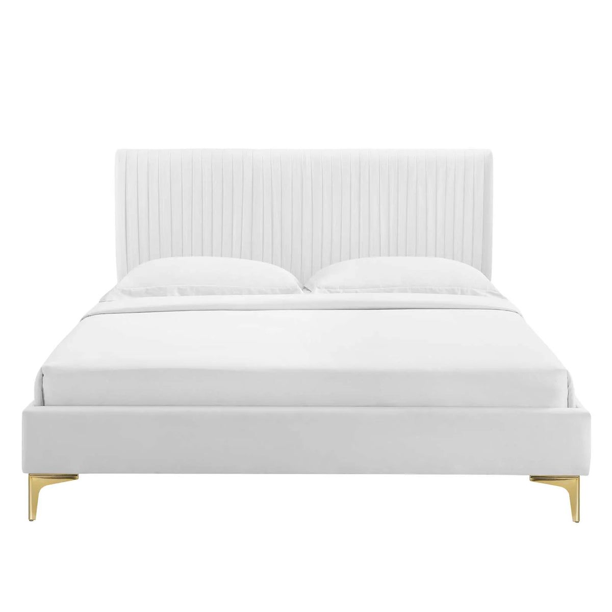 White Velvet Twin Size Platform Bed Frame L117584