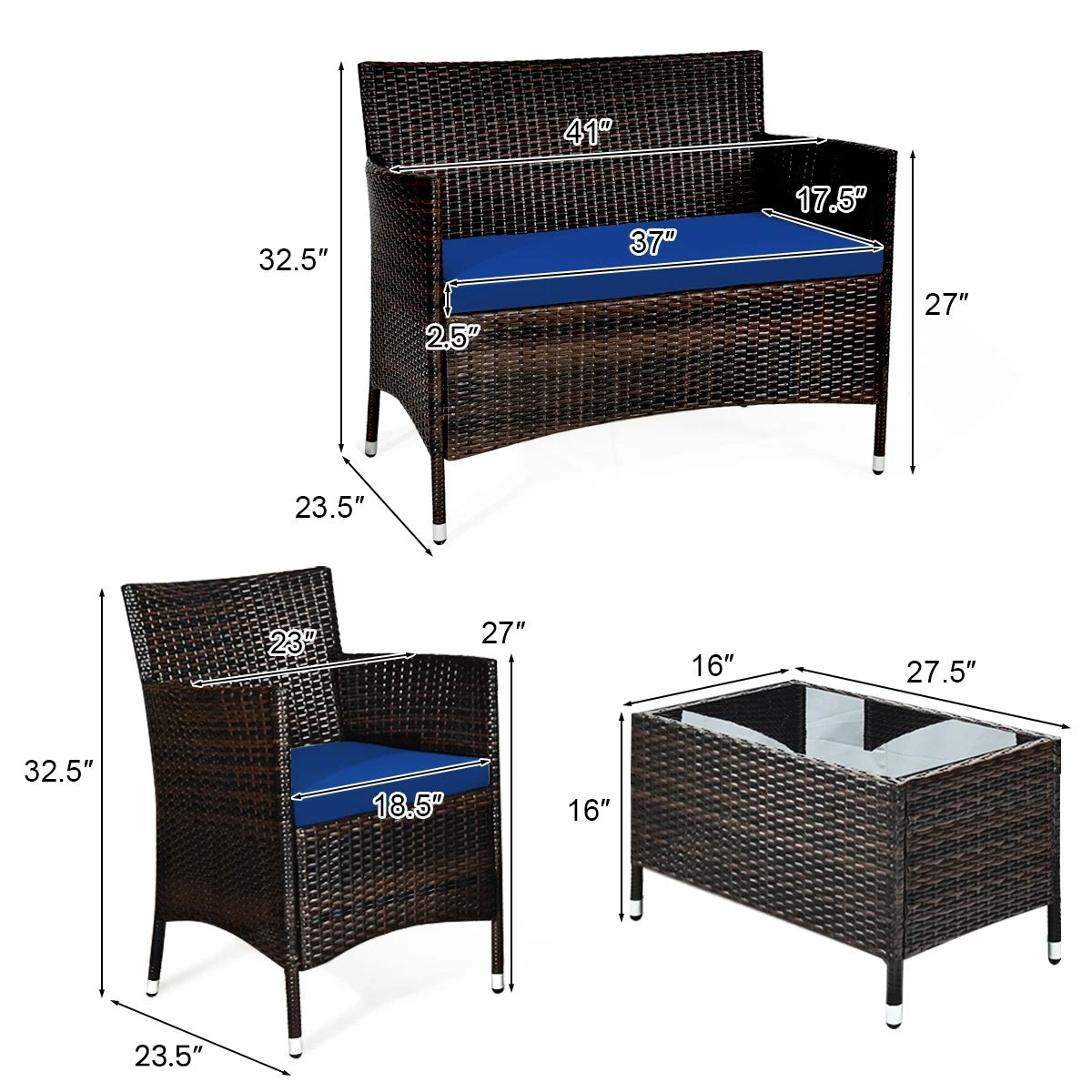 8 Pc Patio Furniture Set Cushioned Sofa Coffee Table T90303