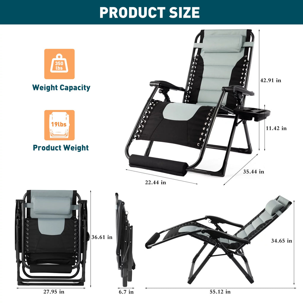 Zero Gravity Chair Oversized Adjustable Recliner 350 lbs Steel Mesh Black Gray J586591