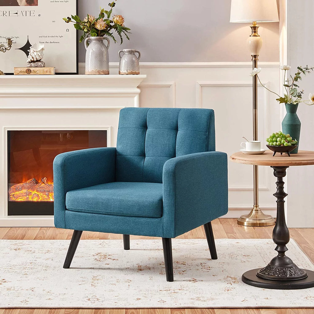 Mid-Century Accent Chair with Wood Legs, Navy Blue P5265