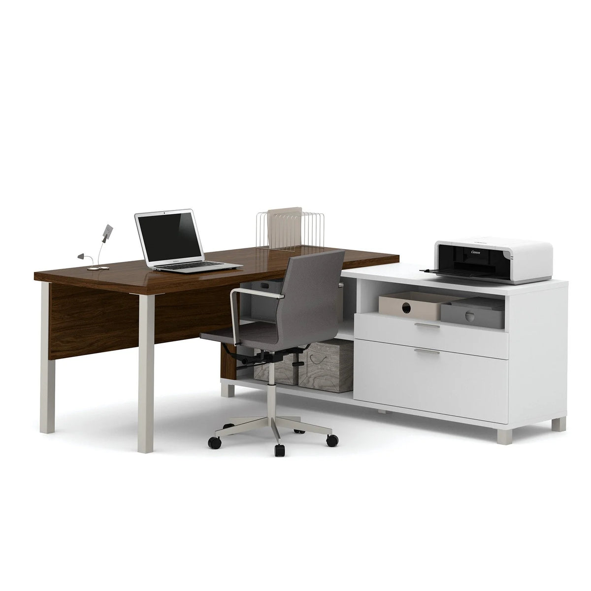 White Bark Grey L-Desk D69814
