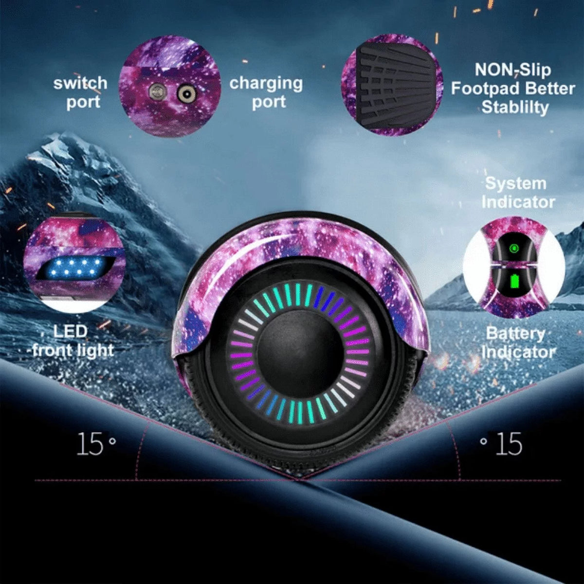 Pink 6.5 Electric Balance Wheel Scooter with Wireless Speaker B529