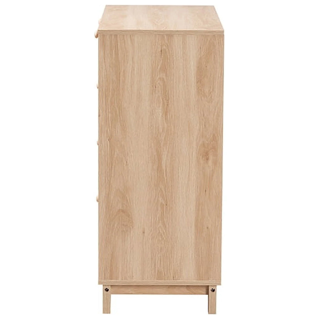 Oak Brown Wood and Natural Rattan 5-Drawer Storage Cabinet J216890