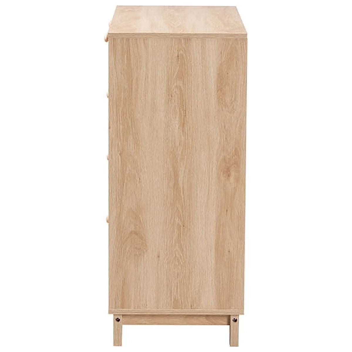 Oak Brown Wood and Natural Rattan 5-Drawer Storage Cabinet J216890