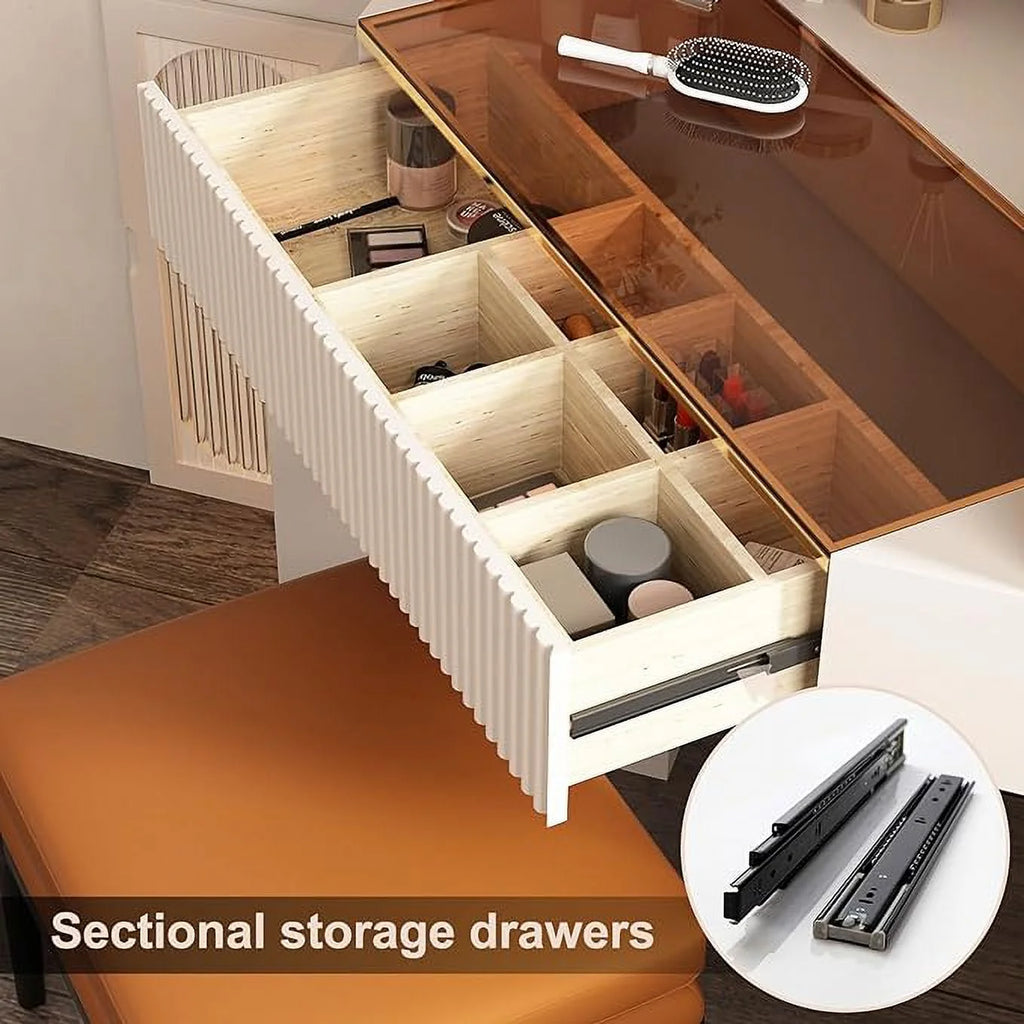 Gold Plated Stainless Steel 5 Drawers Makeup Vanity Table with Stool D87269