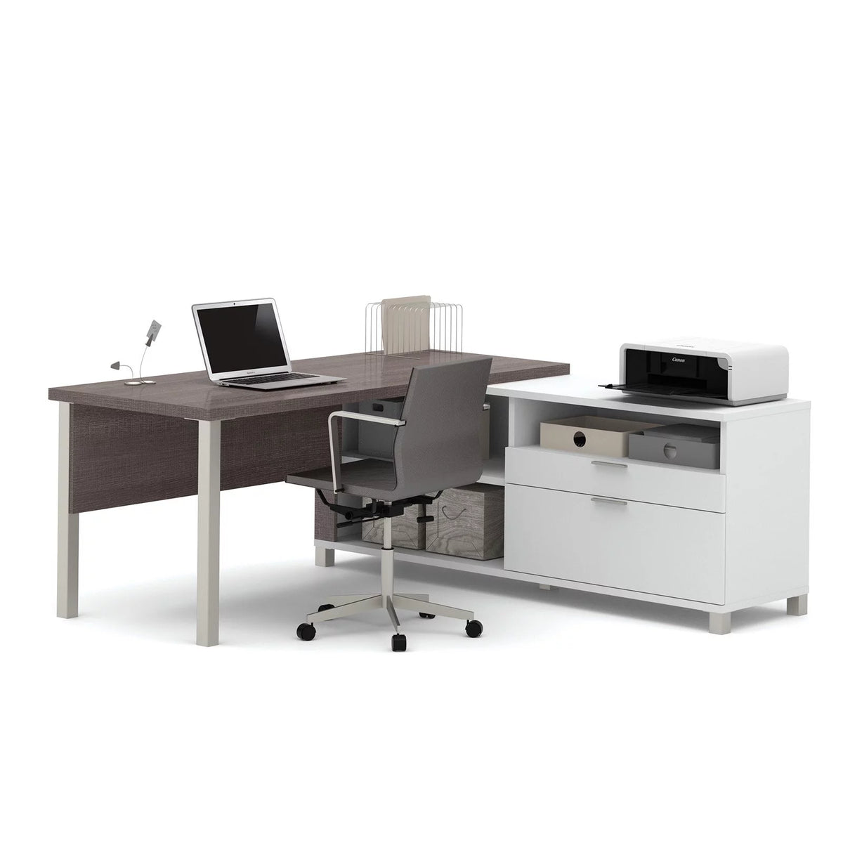 White Bark Grey L-Desk D69814