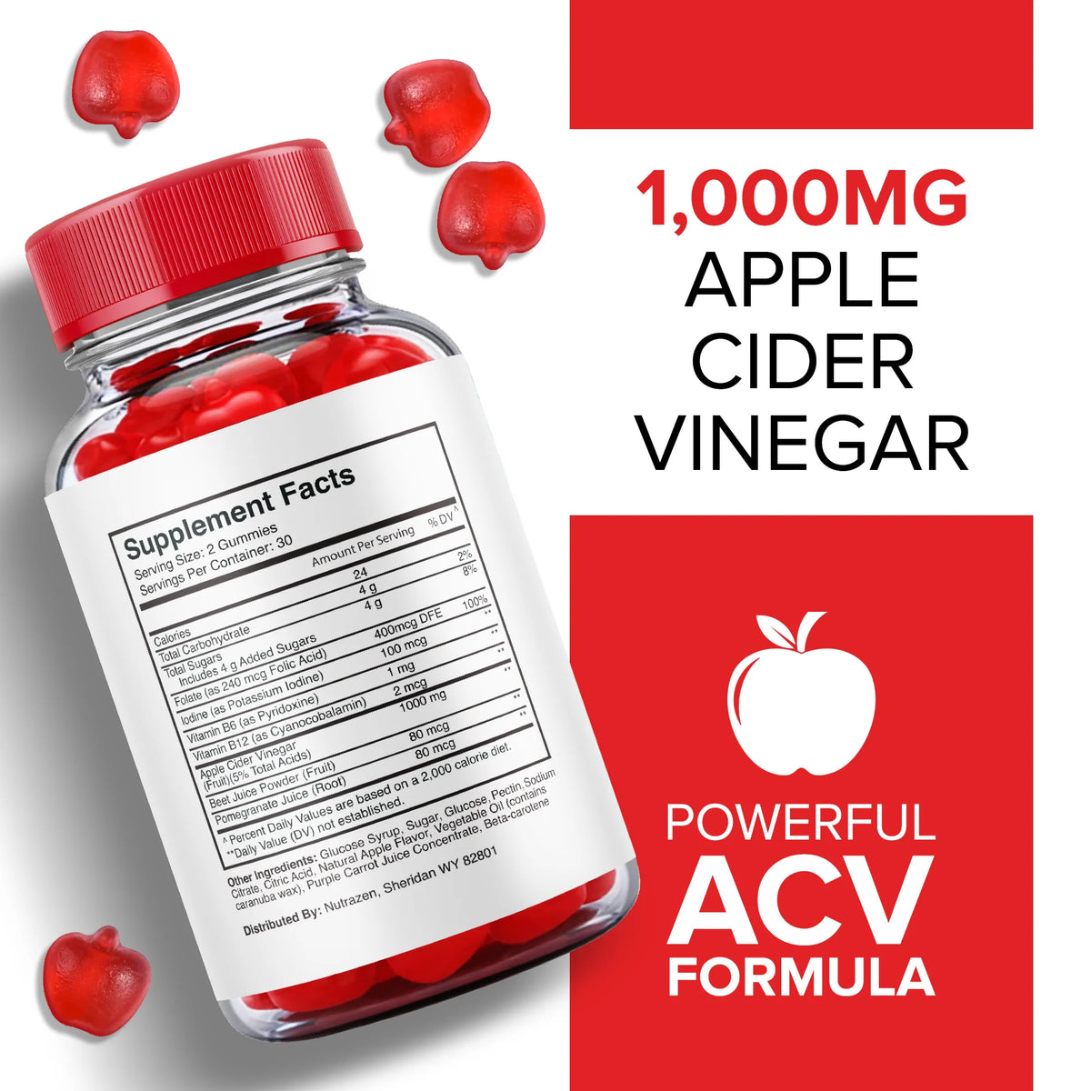 Apple Cider Vinegar Dietary Supplement 60 Gummies E353