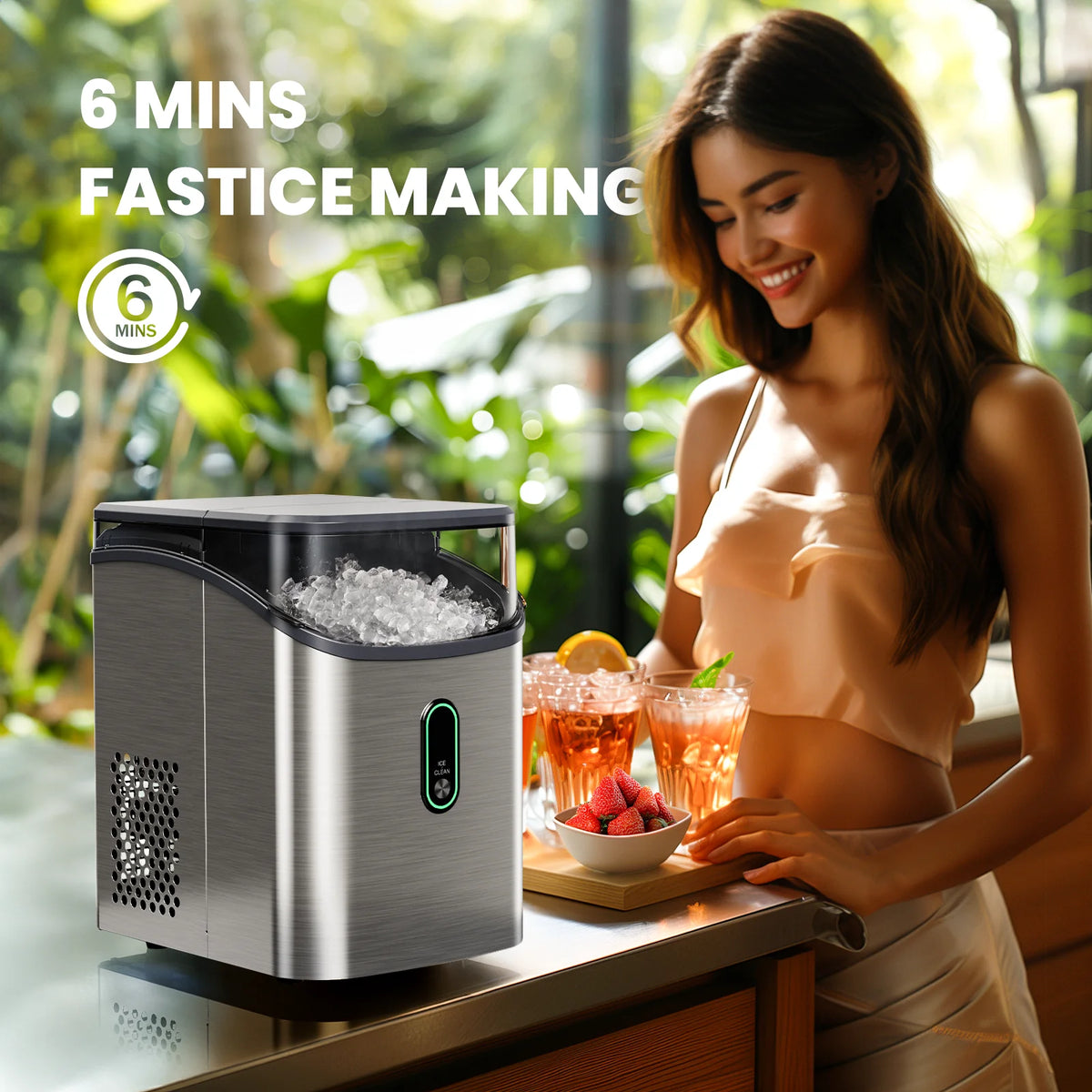 Countertop Ice Maker with Ice Scoop Stainless Steel Z4286